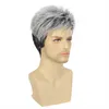 Synthetic Wigs Dark Gray Gradient Ffy Men's Short Curly Wig Fashionable Synthetic Fiber Wig Cover