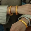 Bracciale rigido spesso e grosso, in metallo, a spina di pesce, elasticizzato, in acciaio inossidabile, con dichiarazione, gioielli di moda impermeabili di colore oro