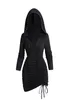 Casual Dresses Pet Gotic Hooded Dress Plain Color Cinched Ruched Bodycon Mini