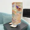 New Plateau Printed Toe Knee Boots 3D Print Stiletto Fashion Slip-On High Boot Women 'Luxury Designer Booties Jacquard Shoes Factory Size 35-41