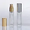 10 ml 1/3oz lång smal parfym atomizer fyrkantig tomma påfyllningsbara klara glas sprayflaskor resesprutor ijblf