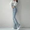 Damskie dżinsy damskie z kieszeniami spodnie Flare Woman Pants Slim Fit Chude Blue Bell Dno Flasher Korean Style Wiosna