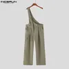 Herrbyxor incerun 2023 koreanska stil män jumpsuits en axel design solid casual stilig personlig all-match rompers s-5xl