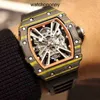 Designer Ri mlies Luxe horloges Heren mechanisch horloge Wijnvat r Rm12 01-serie Automatisch mechanisch Koolstofvezel Zwarte tape Heren Zwitsers uurwerk