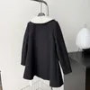 Vestidos casuais outono inverno preto costura vestido de lã feminino manga longa doce solto kawaii colar de boneca francesa elegante mulheres quentes