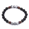 Strand Couple Jewelry Natural Lava Rock Stone 8mm Beads Bracelet Wooden Bead Men/Women Gift Pulseira