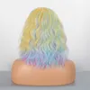 Syntetiska peruker regnbåge peruk hår peruk kvinnors flerfärgade korta lockiga hår peruker färgglada syntetfiber pannband