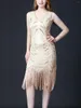 Casual Dresses Womens Vintage Retro Dress V Neck Sequins Beads Fringed Latin Dancewear Sleeveless Tassel For Dance Party