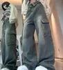 Damesjeans Y2K Amerikaanse Vintage Cargo Hoge taille Geboeid Losse rechte pijpen Wijde pijpen Pantalones De Mujer