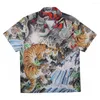Mäns casual skjortor japanska retro gata kortärmad skjorta sommar man y2k tiger spöke natt tryck t-shirt hiphop toppkläder