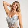 Stadiumkleding Dames Buikdans BH Tops Pailletten Sparkly Bikini Fringe Crop Top Party Club Kostuum