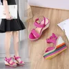 Sandals Platform Women Shoes Summer Gladiator Sandals Hemp Rainbow Wedge High Heel Shoes Women Fashion Candy Color Weave Sandals WSH4564 J230428