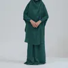 Etniska kläder Satin Khimar Abaya för barnflicka Jilbab kjol Set Islamiska ramadan muslimska barn kvinnor bönplagg dubai kalkon niqab