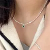 Ketten 925 Sterling Silber Smaragdgrüne Perlenkette für Frauen Vielseitige Kragenkette Anhänger Edler Schmuck Niedliche Accessoires