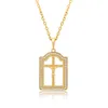 Frauen Männer Anhänger Kette Quadrat Kreuz Kruzifix Jesus Design Echt 18 Karat Goldfarbe Traditionelles Schmuckgeschenk