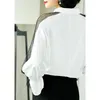 Bluzki damskie Elegancka seksowna siatka Sheer Patchwork Chic Office White Button Up Shirt Fashion Busines