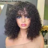 합성 가발 Jerry Curly Short Pixie Bob Cut Human Hair Wigs with Bangs Remy for Black Women Full Machine Made Wig #1B 1B/99J 230227