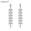 Stud LUOTEEMI Luxury Marquise Cluster Flower Shape Cubic Zirconia Long Dangle Drop Earrings for Brides Wedding Jewelry Wholesale Item 231128