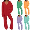 Women's Sleepwear 2 Pieces Sets Autumn Winter Women'S Loose Fit V-Neck Split Tops And Casual Wide Leg Pants Fleece Pullover Top Suits Home Wear 231128