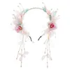 Festleveranser söta Hanfu Fairy Headdress Pearl Flower Tassel Buyao pekband Bride Hairpin Hair Accessories Cosplay Princess Headwear Hoop