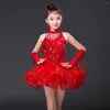 Stage Wear Children Professional Latin Dance Dress For Girls Ballroom Dancing Jurken Red Kids Pargin Fringe Tassel