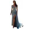 Jeheth Deep em V Satin Satin Cetin Sexy Night Vestres Mermaid 2 Spaghetti Straps Vestido de Partido Elegante para Mulheres Rúsculas De Cocktail