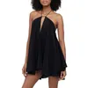 Casual Dresses Women Halter Neck Ruffle Mini Dress Strapless Open Tie Back Hollow Out Ruched Flowy Swing Beach Sundress Clothing