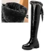 Femmes bottes de neige hautes chaussures d'hiver plate-forme en peluche fourrure surgenou botte haute plate-forme noire dames chaussures marque