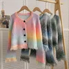 Kvinnorjackor Zxryxgs Gradient Färg Stickad Cardigan Women's Clothing Trend 2023 Löst långärmad kort tröja Fashion Coat