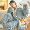 Dames Nachtkleding 2024 Koraal Fluwelen Pyjama Dames Herfst Winter Drielaags Verdikte Pluche Homewear Warm Katoen Loungewear Set