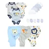 Rompers Cotton Solid Born Baby Sets sets bodysuitspantshatsgloves girl boy Boy Clothes半足roupas de bebe 230427