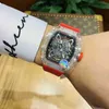 Diseñador Ri Mlies Relojes de lujo Mecánico Transparente Reloj de ocio completamente automático para hombres Negocios Luz hueca Personalidad Alternativa única en