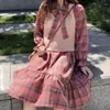 Повседневные платья Harajuku Kawaii кокетливые женские клетчатые платья жилет с двумя кусочками ретро корейская модная сшивая одежда Fairycore