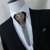 Neck Ties Luxury Men Alloy Rhinestone Crystal Bolo Bow Tie Groom Wedding Suit Party Necktie Chic Brooches Tassels Chain PU Leather Bowtie 231128