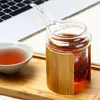 Zestawy naczyń obiadowych Bambus szklany kubek herbaty śmietanki dzban czajniki serwujące przezroczyste filiżanki sosu pojemnik na drewniany okładka Teapot