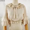 Camicette da donna giapponese Kawaii Lolita donne carine volant maniche svasate camicie di chiffon ragazze chic fiocco lacci oversize allentato all'interno top