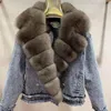 Humidifiers Fursarcar High Quality Real Fur Coats Winter Women Coats 2021 New Fashion Warm Fox Fur Collar Jean Splice Jacket Female Overcoat