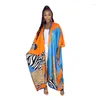 Ropa étnica Casual Kuwait Estampado floral Manga murciélago Playa Bohemio Kimono Vestido para mujer Traje de baño africano Vintage Frente abierto Kaftan