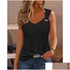 Womens T-Shirt T Shirts 2023 Spring Summer Y Simple Metal Buckle V-Neck Sleeveless Solid Color Sweet Vest Drop Delivery Apparel Clothi Dhrz3