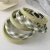 Vintage gröna rutiga pannband för kvinnor koreansk stil tunt huvudband båge hårband mode hårtillbehör