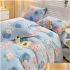 Conjuntos de cama Quente Macio Flanela Duvet Er Coral Fleece Inverno Espesso Único Duplo Rainha King Size Blue Bear Quilt Sided Veet Drop Deli Dhwx2