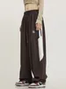 Kvinnors byxor houzhou vintage casual bruna svettbyxor lapptäcke y2k streetwear överdimensionerade sidor randiga sport kvinnliga breda benbyxor