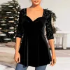 Blusas femininas de cor sólida blusa feminina estilo solto topo impressionante lantejoulas com decote em v lisonjeiro a linha silhueta cruz senhora para