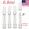 USA Stock 0,8 ml Vollkeramische Vape-Patronen E-Zigaretten-Karren Atomisatoren Dicke Öl leerer Glas Tank Schnappscheide in Spitze Keramik Spulen Verdampfer 4 Löcher 510 Faden Bleifreie Karren