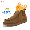 Boots INOE Real Sheepskin Suede Leather Men Sheep Wool Fur Lined Winter Short Ankle Snow Boots With Zipper Keep Warm Shoes Slip On 231128