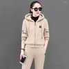 Women's Two Piece Pants Woemn Winter Cozy Clothes Women Tracksuit Stylish With Hooded Coat Drawstring Plush