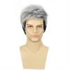 Synthetic Wigs Dark Gray Gradient Ffy Men's Short Curly Wig Fashionable Synthetic Fiber Wig Cover