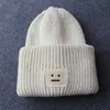 Korean square smiling face sticker cute thickened wool hat autumn winter couple knitted hat men's and women's warm hat 231120