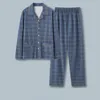 Pijamas masculinos família jammies impresso loungewear elegante primavera/outono conjunto de pijama com gola lapela mangas compridas