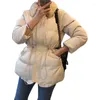 Trenchs de femmes Manteaux Corée Femmes Parkas Élégant Solide Femme Revers Zipper Hiver Femelle Épais Chaud Coréen Mode Taille Veste Rembourrée 3